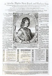 Porträt von Algernon Percy, zehnter Earl of Northumberland (1602-68) begleitet von einer Liste der königlichen Marine Seiner Majestät, 1642